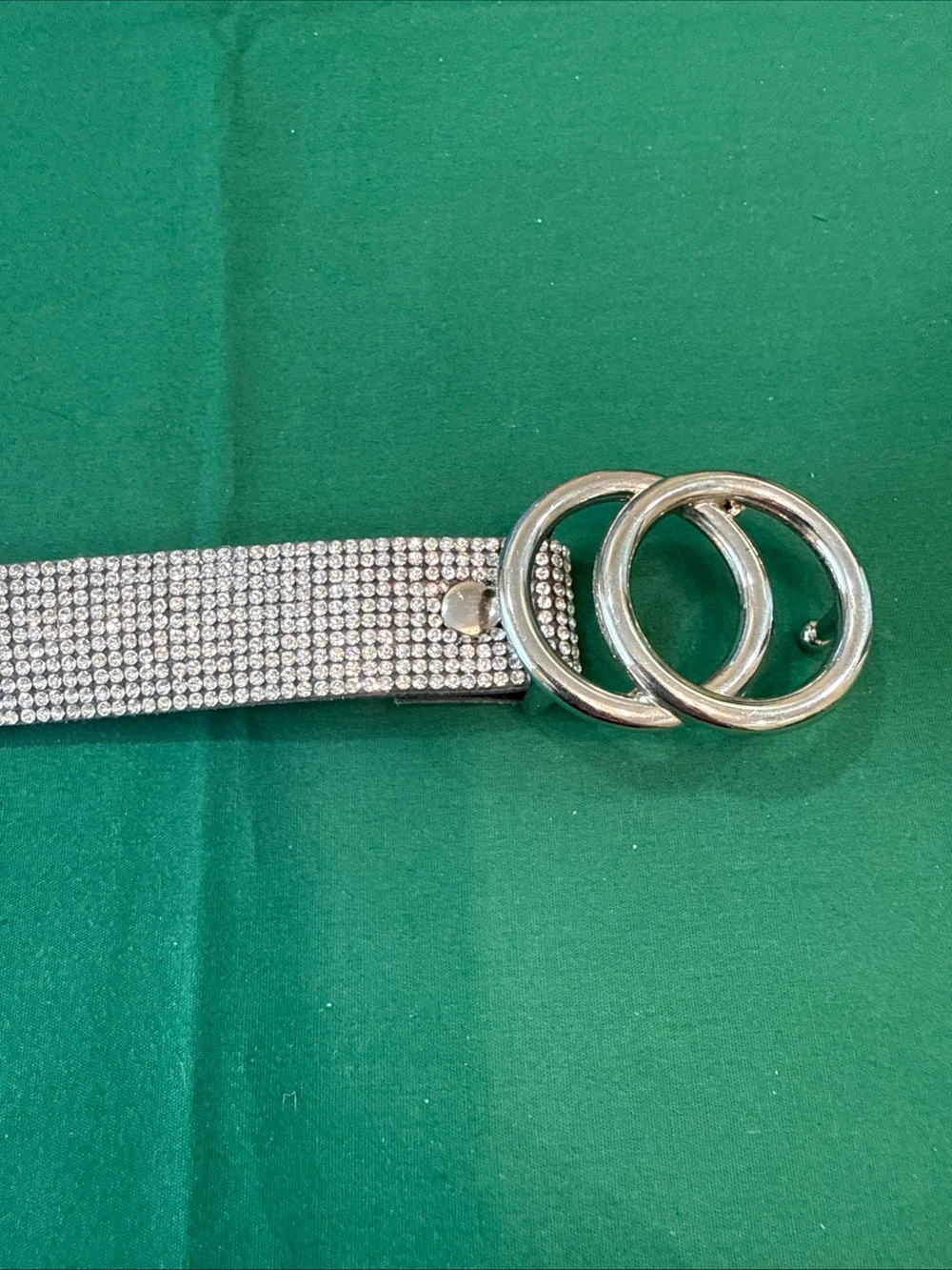 Silver Crystal Rhinestone Belt with Double Ring Buckle 45E